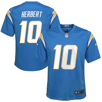 youth nike justin herbert powder blue los angeles chargers 